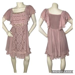 RYU Blush Pink Purple Ruffle Lace Crochet Sheer Flowy Fairy Ballet Boho Dress, 8